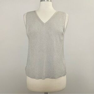 August Silk Women’s Silk Blend Metallic Knit Sleeveless Ribbed V-Neck Shell Tank